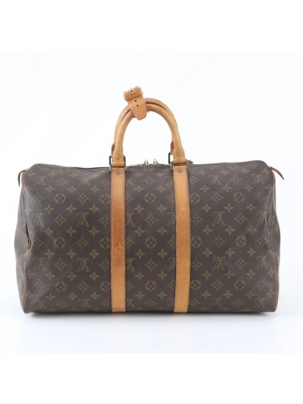 Louis Vuitton Monogram Keepall 45 Leather Boston Bag Tote Carry